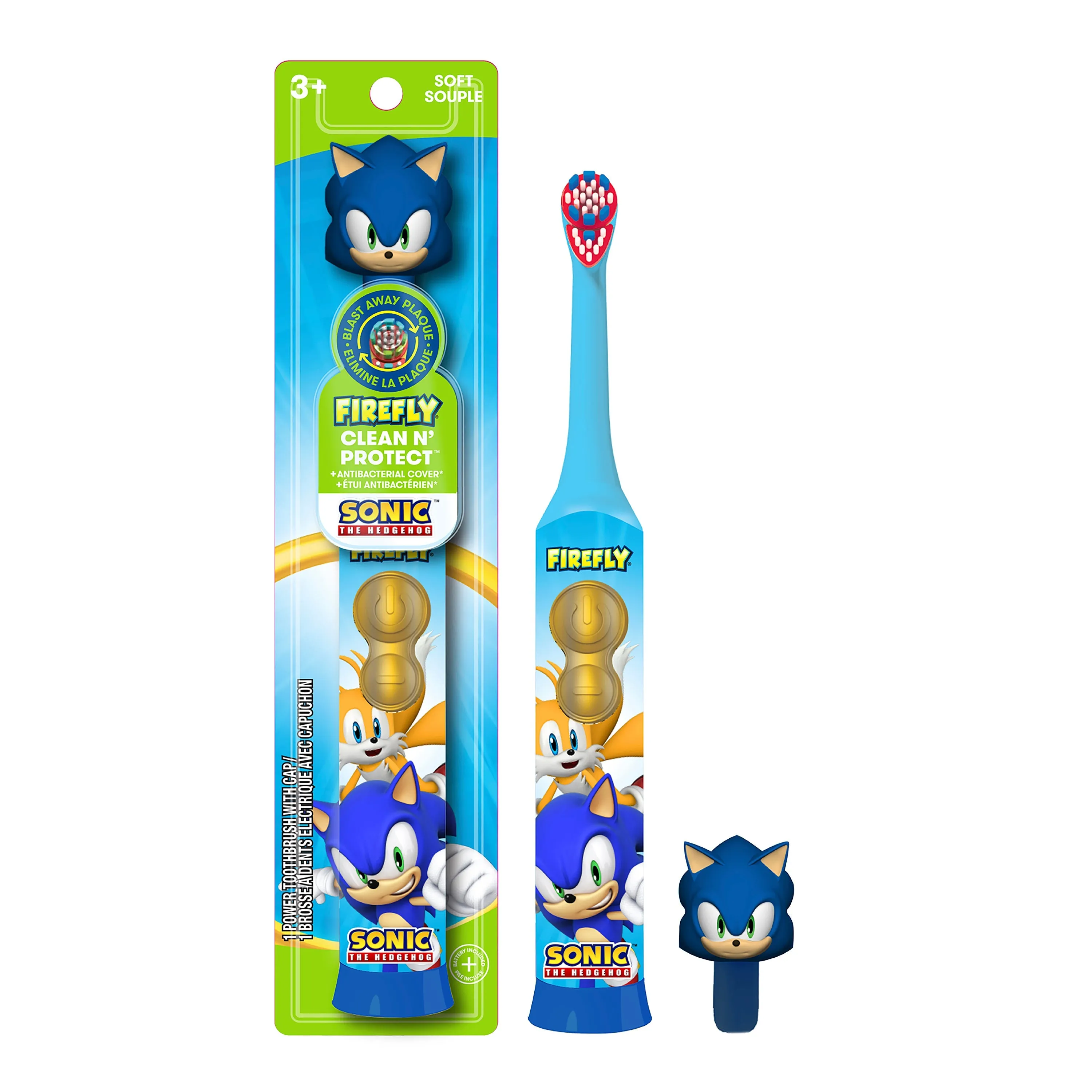 Firefly Clean N' Protect Sonic the Hedgehog Battery Powered Toothbrush with 3D Antibacterial Cover