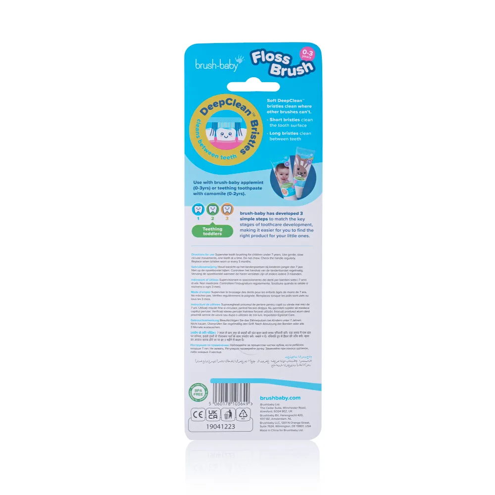 FlossBrush™ Baby Bristles Toothbrush (0-3 Years) Double Pack - Blue & Teal