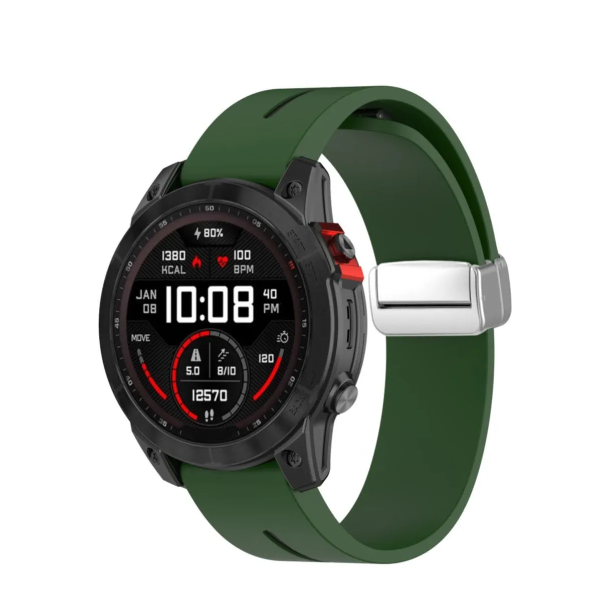 Garmin Fenix 6S Solar Silicone Sports Bracelet with Magnetic Clasp - Dark Green / Black