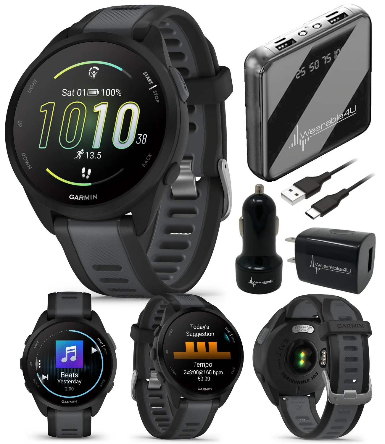 Garmin Forerunner 165 GPS Running Smartwatch | 19 hours in GPS mode |  AMOLED Display with Wearable4U Bundle