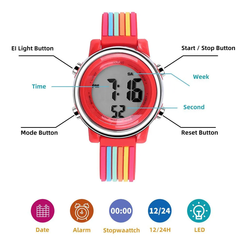 Girls Digital Sports Watch with many features - Colorful Stripes