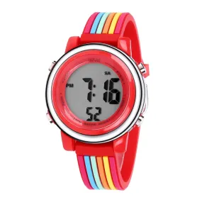 Girls Digital Sports Watch with many features - Colorful Stripes