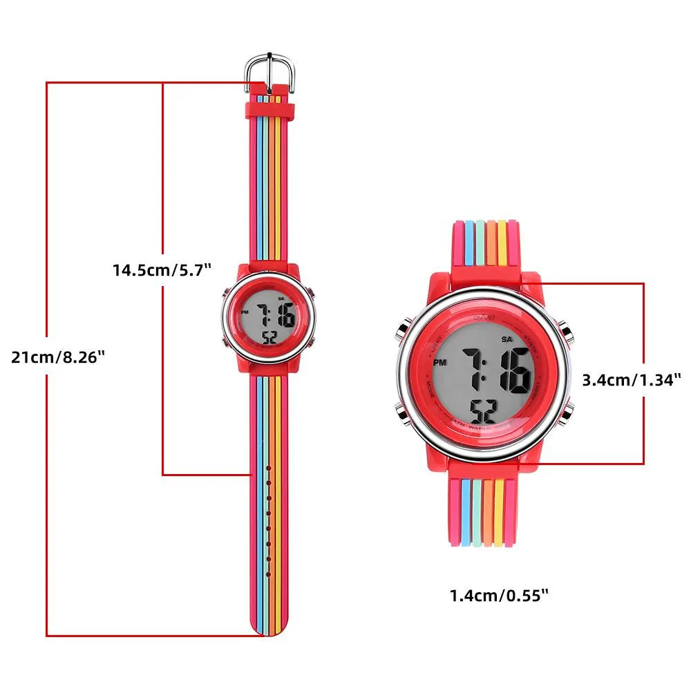 Girls Digital Sports Watch with many features - Colorful Stripes