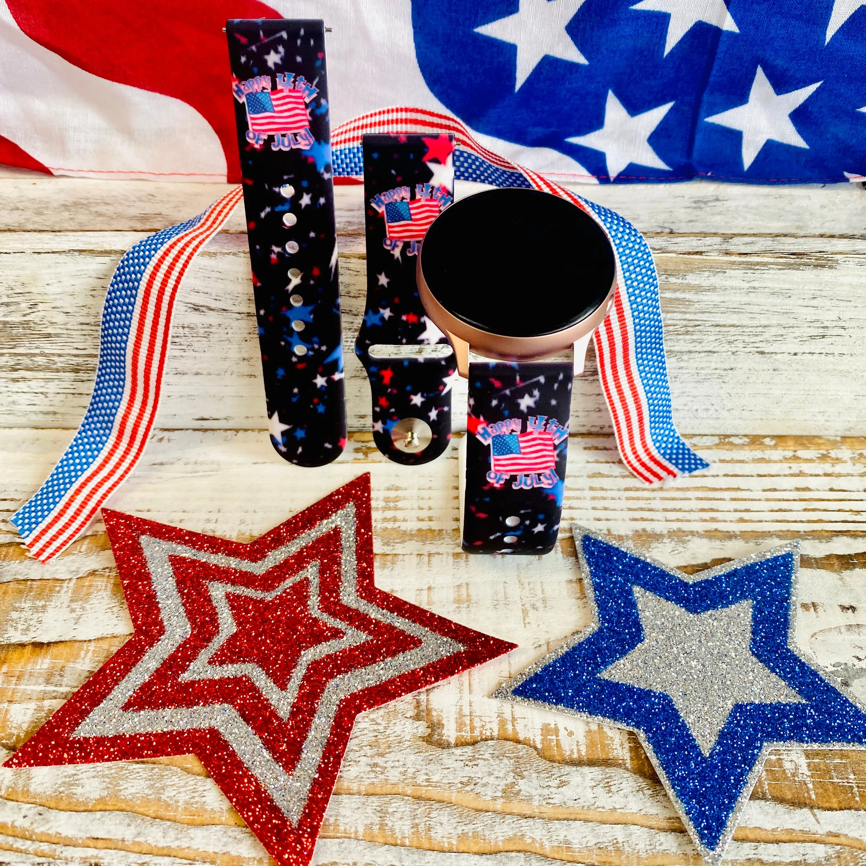 Happy 4th Of July Print Silicone Band For Samsung Watch