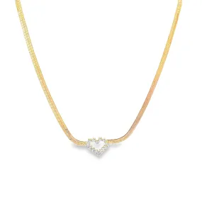 Love Style 3mm Herringbone Snake Chain With Heart Shaped CZ Charm (H16)