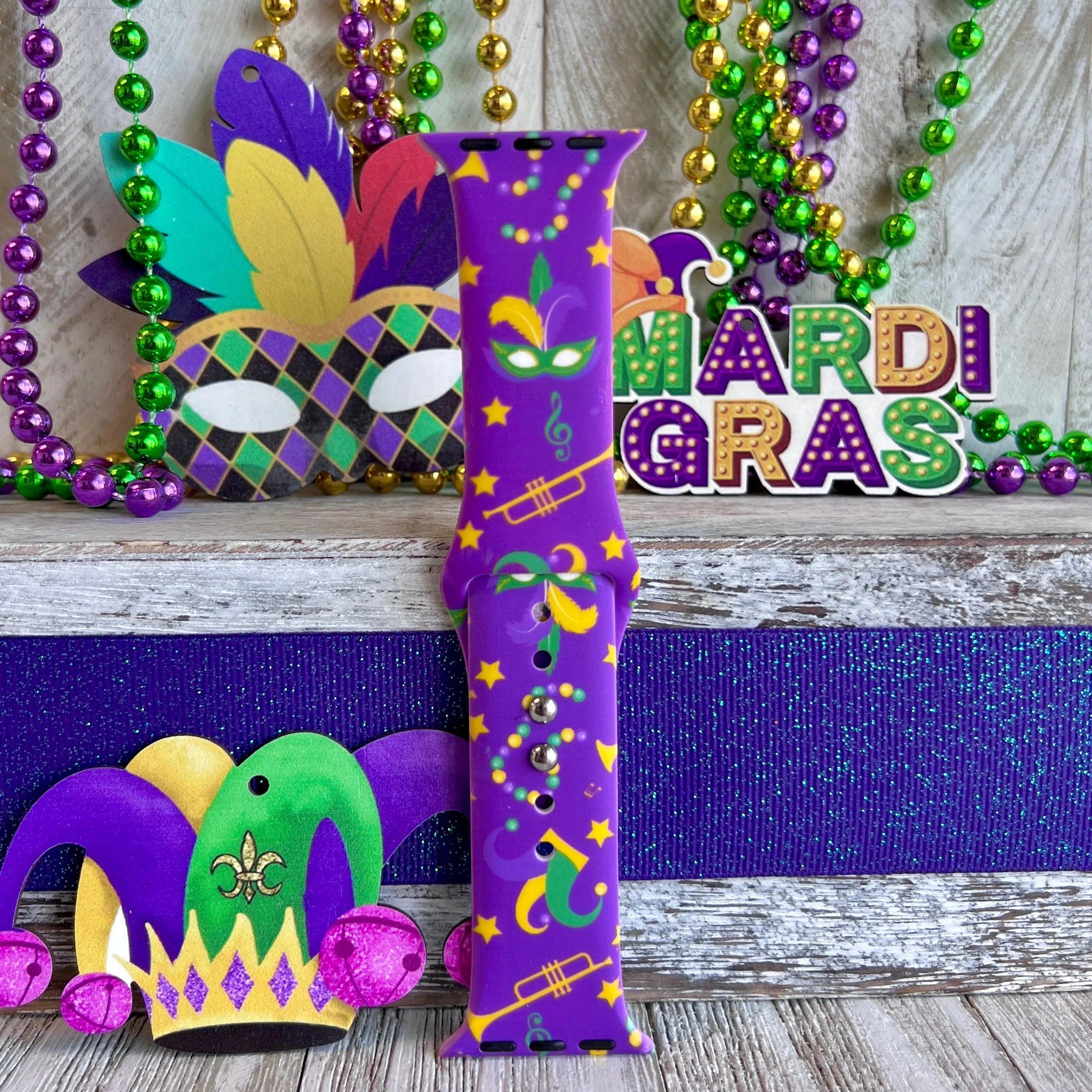 Mardi Gras Print Silicone Band For Apple Watch