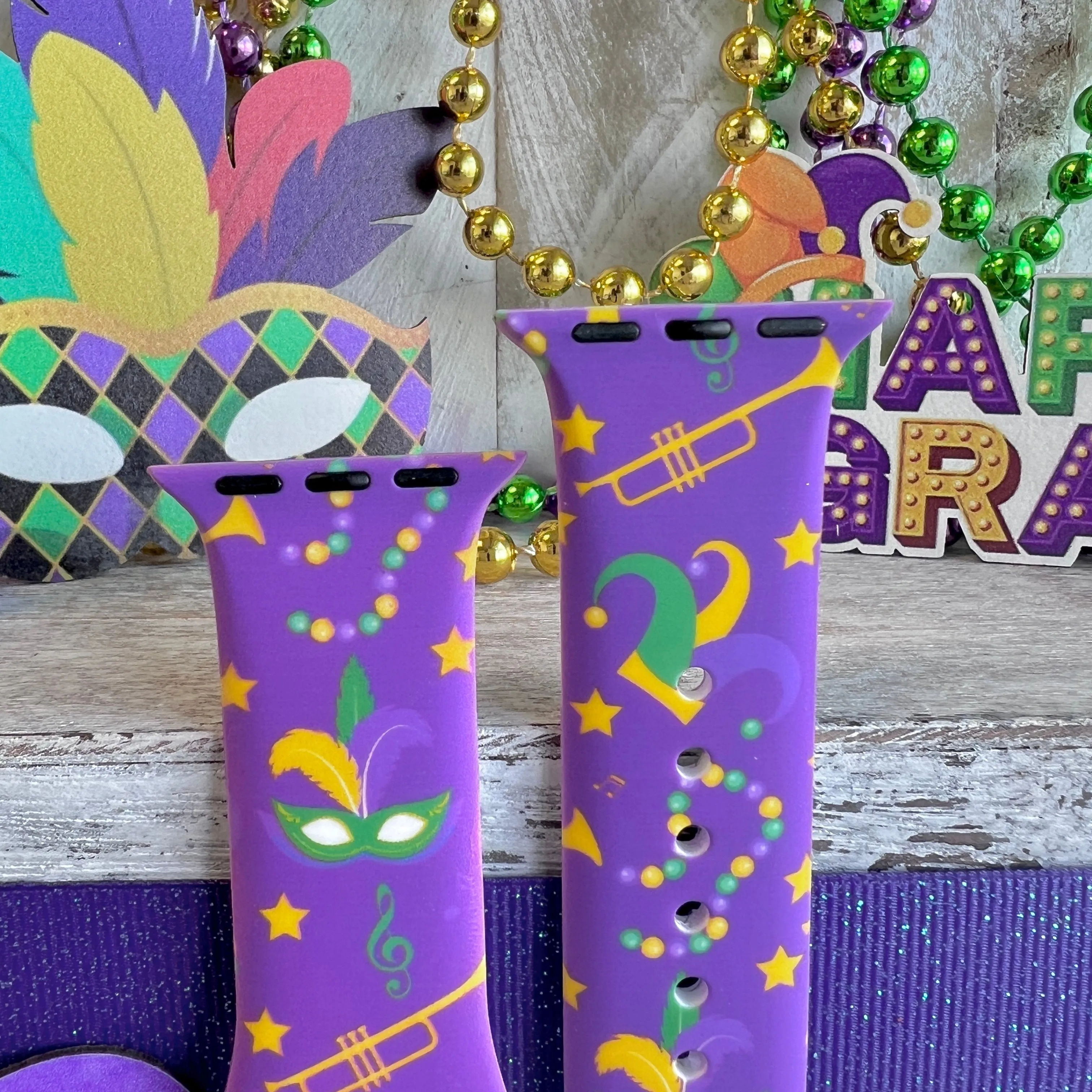 Mardi Gras Print Silicone Band For Apple Watch