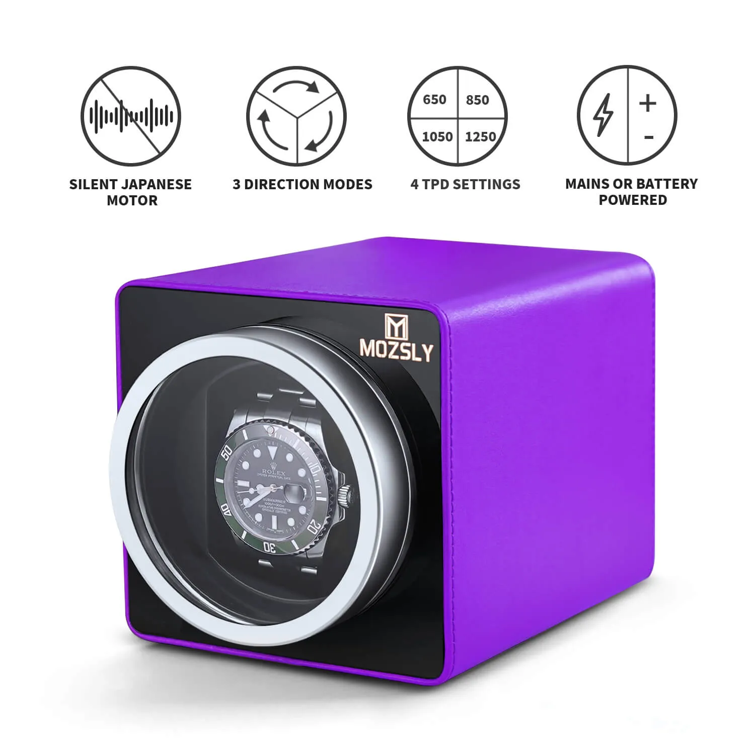 MOZSLY® Single Watch Winder - Purple Leather