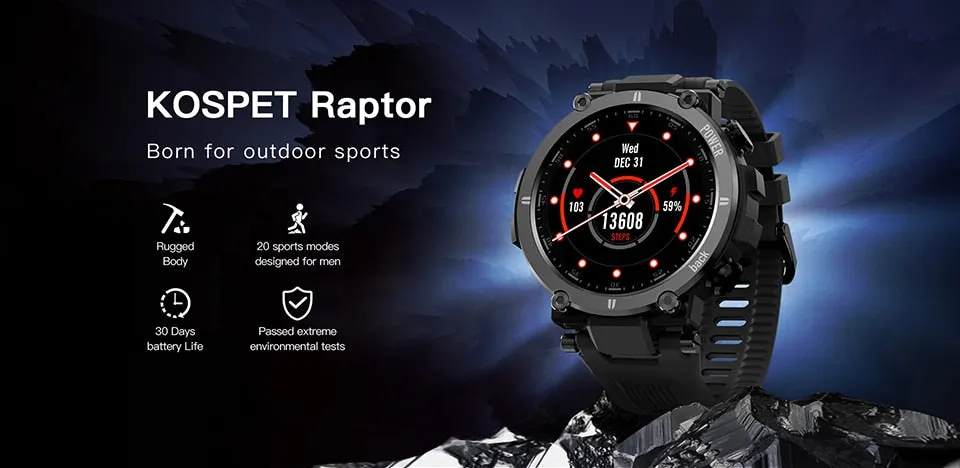 NEW KOSPET Raptor Outdoor Sport Watch Rugged Bluetooth Full Touch Smart Watch Ip68 Waterproof Tracker Fashion Smartwatch For Men