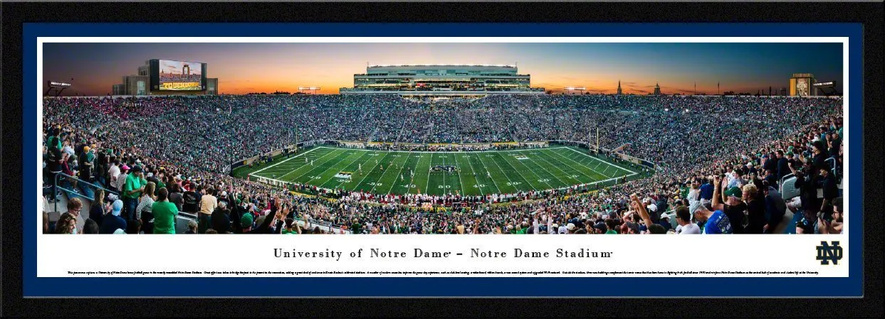 Notre Dame Football - "Stadium 50 Yard Line" Panorama Framed Print