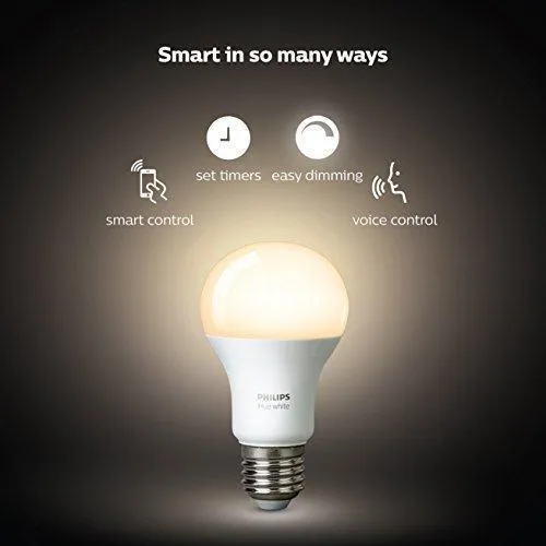 Philips Hue White A19 60W Equivalent LED Smart Light Bulb Starter Kit, 4 A19 White Smart Bulbs and 1 Hub, Works with Alexa, Apple HomeKit and Google Assistant, (California Residents)