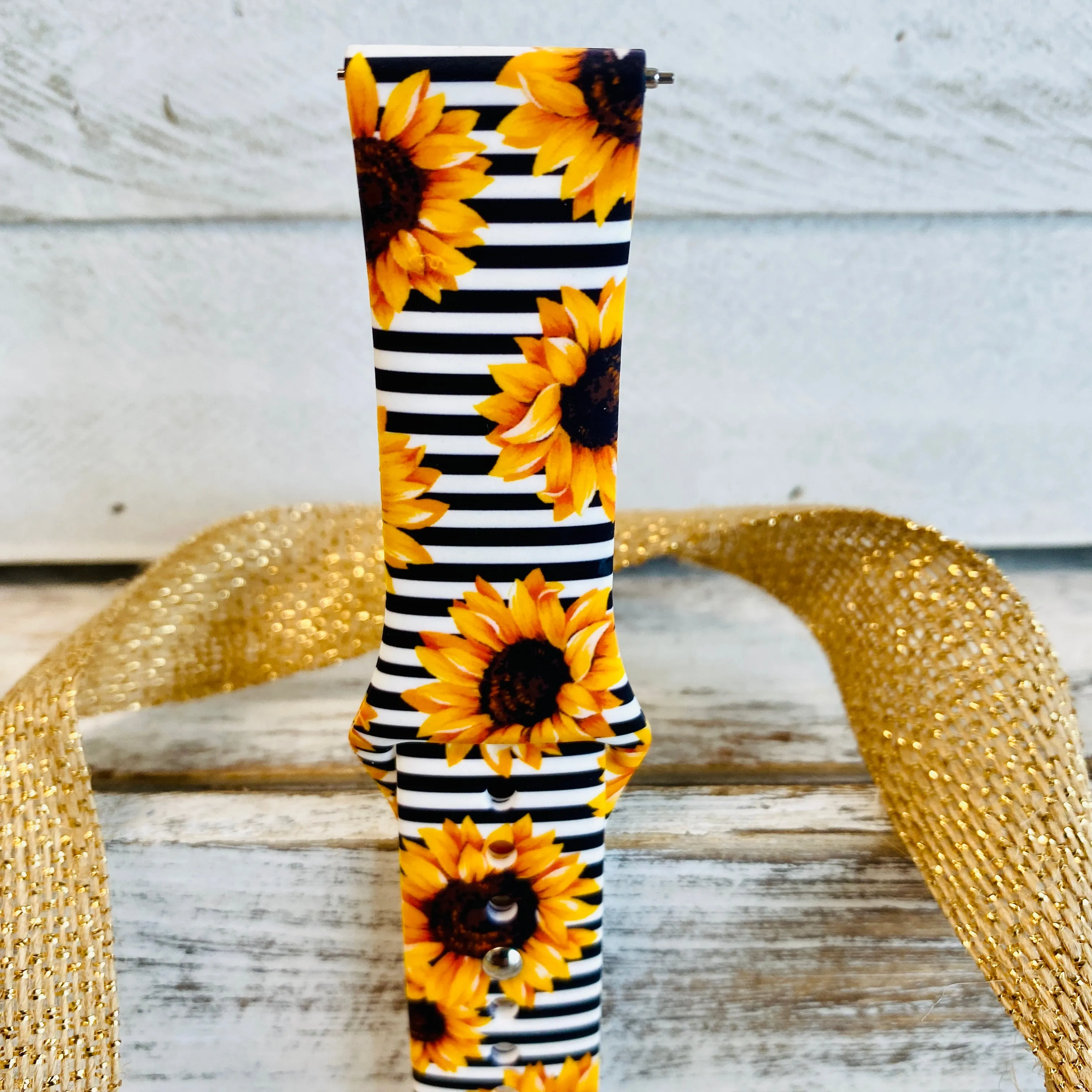 Pinstriped Sunflower Print Silicone Band For Samsung Watch