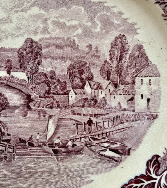 Purple Transferware Platter View From Maidenhead Bridge Thames River Scenes