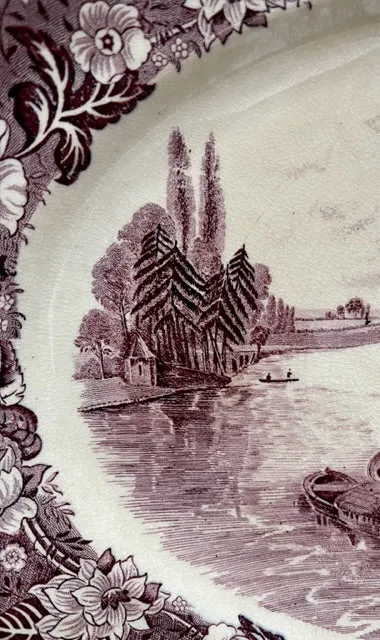 Purple Transferware Platter View From Maidenhead Bridge Thames River Scenes