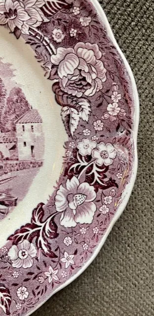 Purple Transferware Platter View From Maidenhead Bridge Thames River Scenes