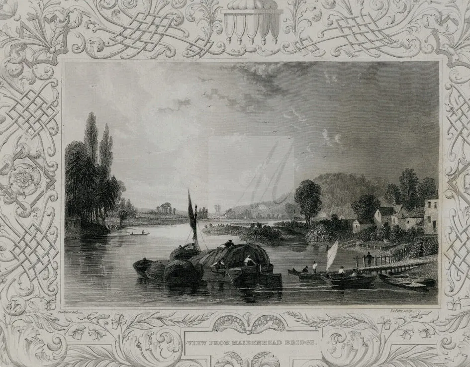 Purple Transferware Platter View From Maidenhead Bridge Thames River Scenes