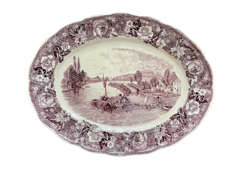 Purple Transferware Platter View From Maidenhead Bridge Thames River Scenes