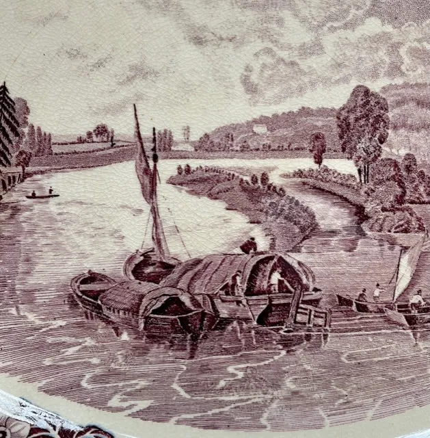 Purple Transferware Platter View From Maidenhead Bridge Thames River Scenes