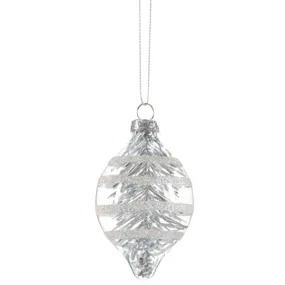 Retro Glass Drop with Tinsel Ornament - Silver