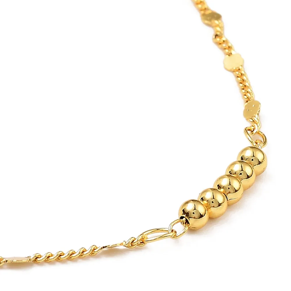 Round Bead Bar Link Necklace - Plated Brass