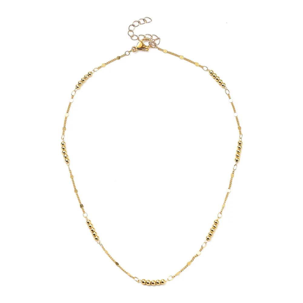 Round Bead Bar Link Necklace - Plated Brass