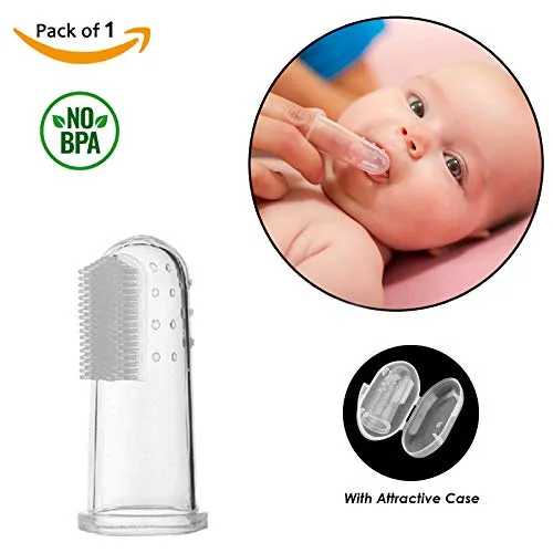 Safe-O-Kid-Silicone Finger Brush for Baby Teething/Gums with Case- Transparent