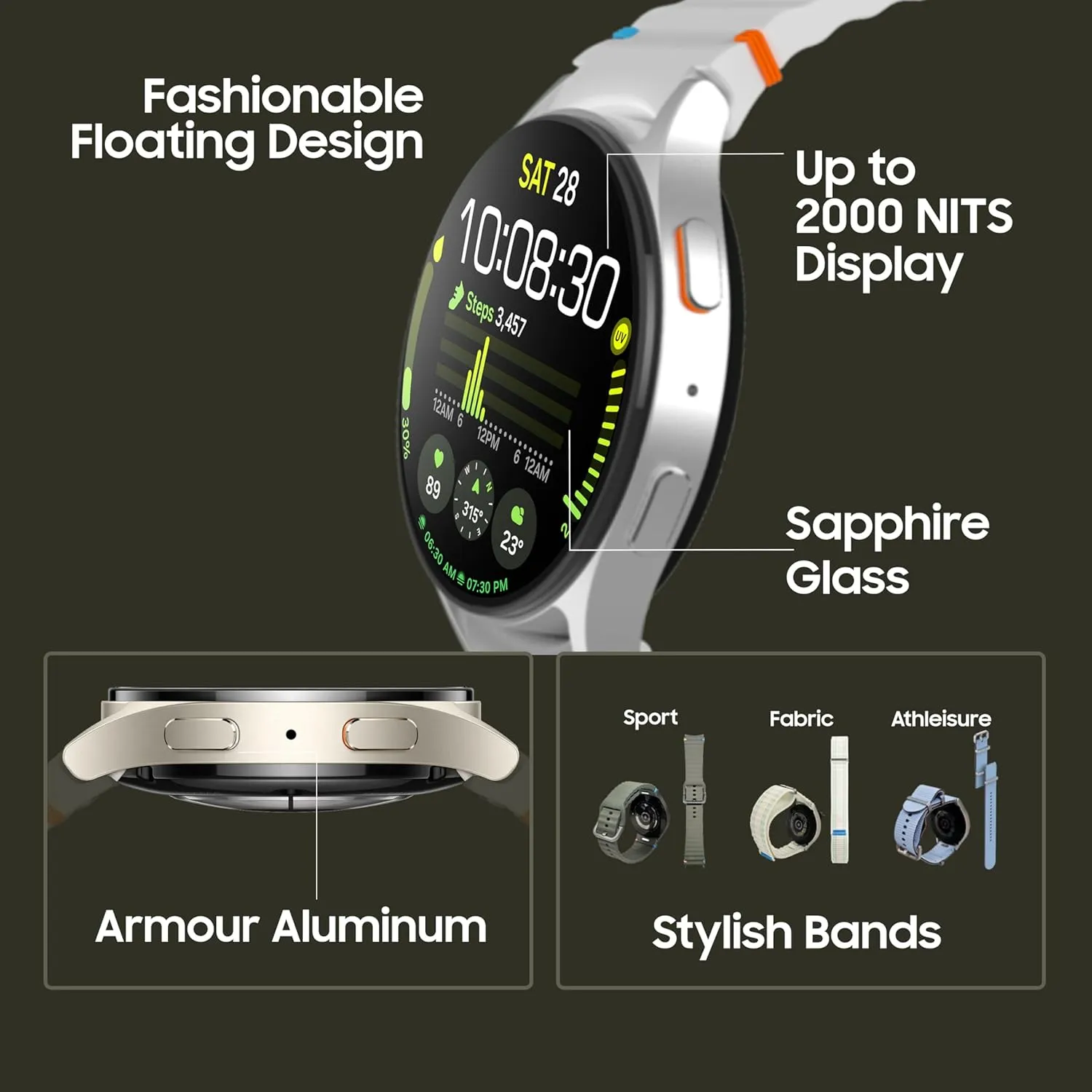 Samsung Galaxy Watch 7 (40mm, Cream, BT LTE) with 3nm Processor | Dual GPS | Sapphire Glass & Armour Aluminum | 5ATM & IP68 | HR, SpO2, BP & ECG Monitor