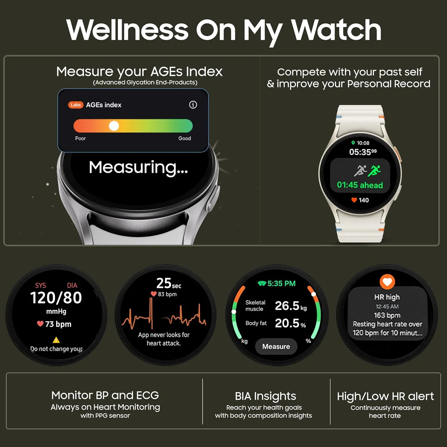 Samsung Galaxy Watch 7 (40mm, Cream, BT LTE) with 3nm Processor | Dual GPS | Sapphire Glass & Armour Aluminum | 5ATM & IP68 | HR, SpO2, BP & ECG Monitor