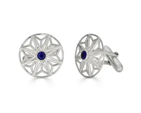 Sapphire Sterling Silver Round Cufflinks