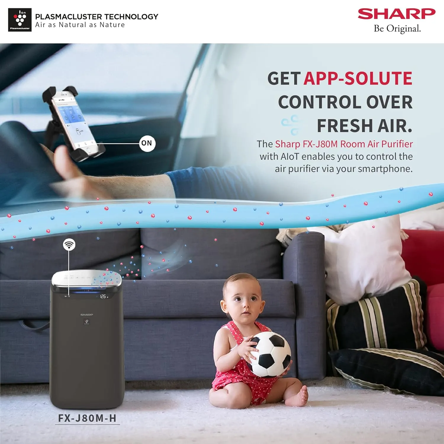 SHARP FX-J80M-H with Plasmacluster  I WiFi I HEPA H14 & Carbon & Pre Filter| I Traps 99.97% Pollutants I 680 Sq. Ft. (680 Wi Fi)