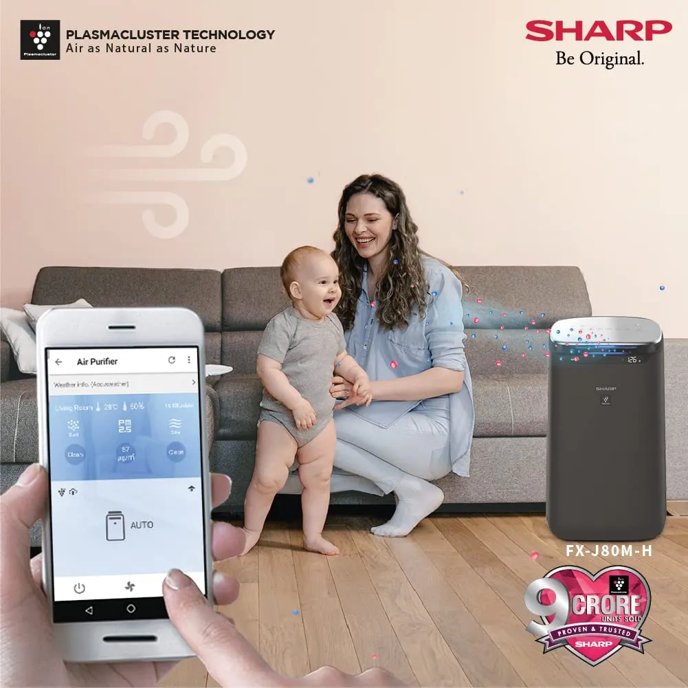 SHARP FX-J80M-H with Plasmacluster  I WiFi I HEPA H14 & Carbon & Pre Filter| I Traps 99.97% Pollutants I 680 Sq. Ft. (680 Wi Fi)