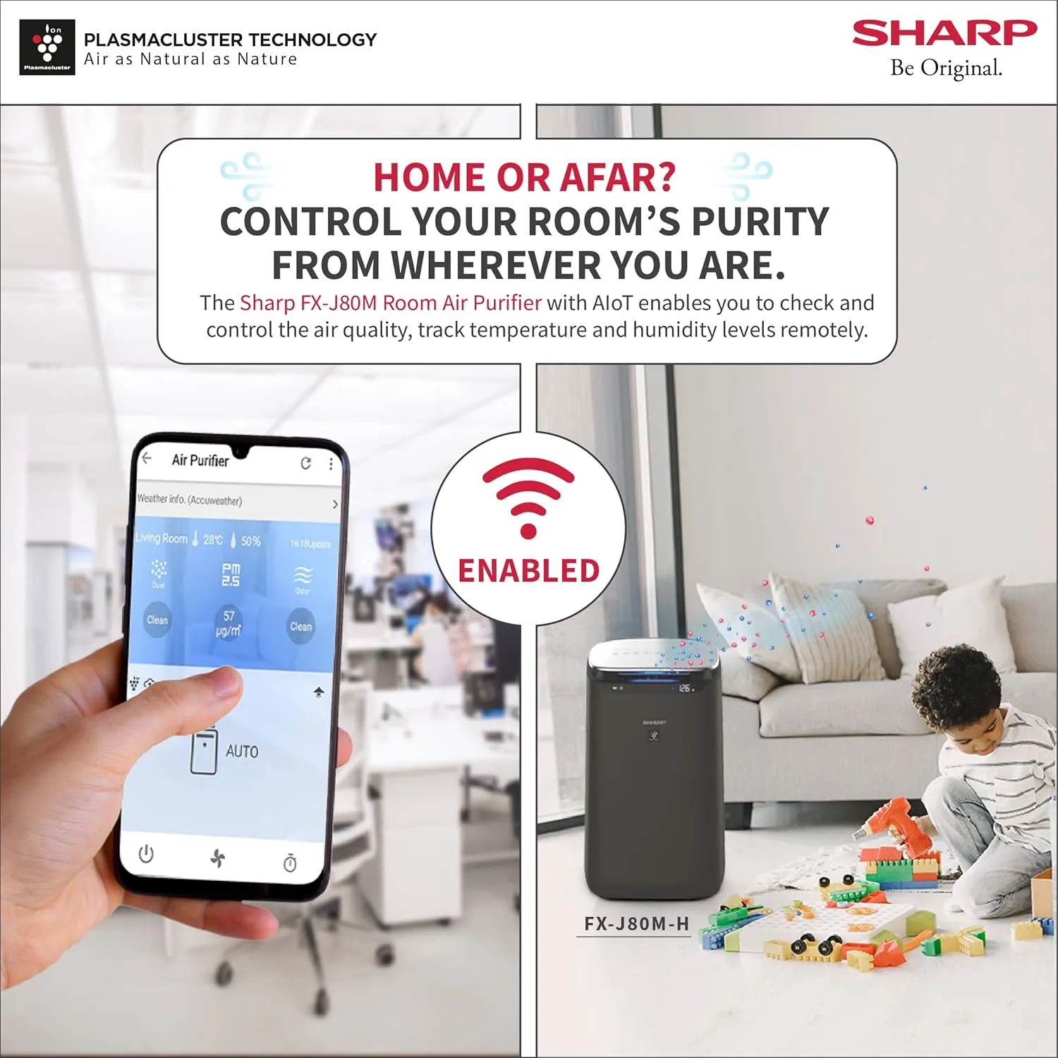 SHARP FX-J80M-H with Plasmacluster  I WiFi I HEPA H14 & Carbon & Pre Filter| I Traps 99.97% Pollutants I 680 Sq. Ft. (680 Wi Fi)