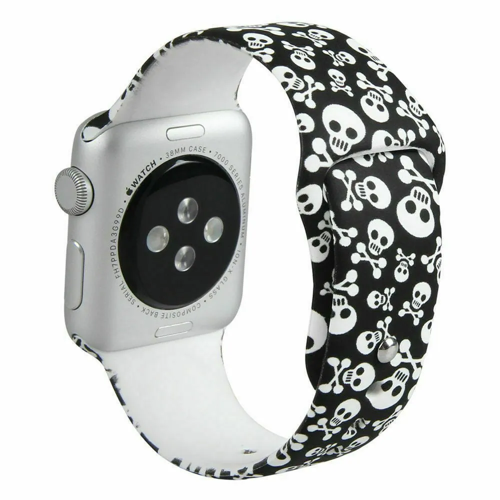 Skull And Crossbones Print Silicone Band For Apple Watch