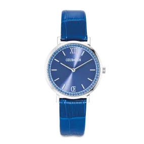 Watch Round Sparkling Sunray Bracelet Leather Royal Blue