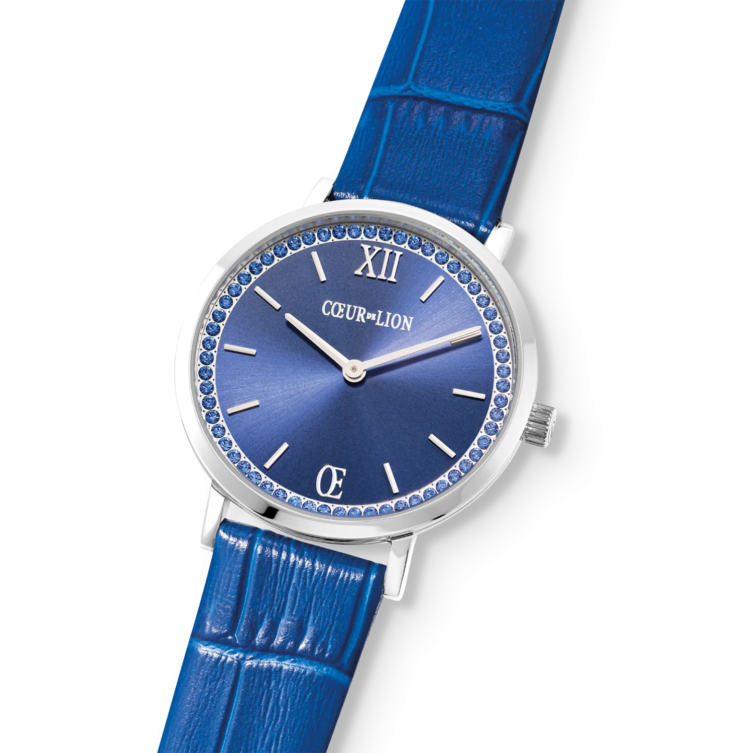 Watch Round Sparkling Sunray Bracelet Leather Royal Blue