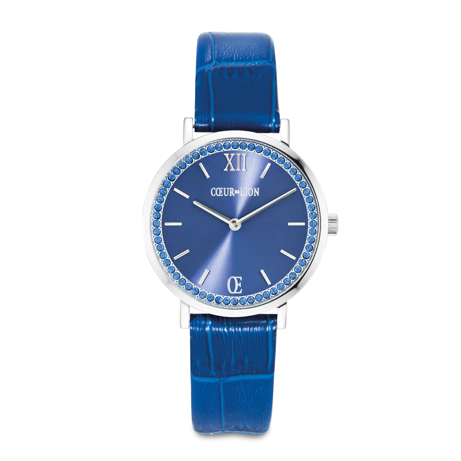 Watch Round Sparkling Sunray Bracelet Leather Royal Blue