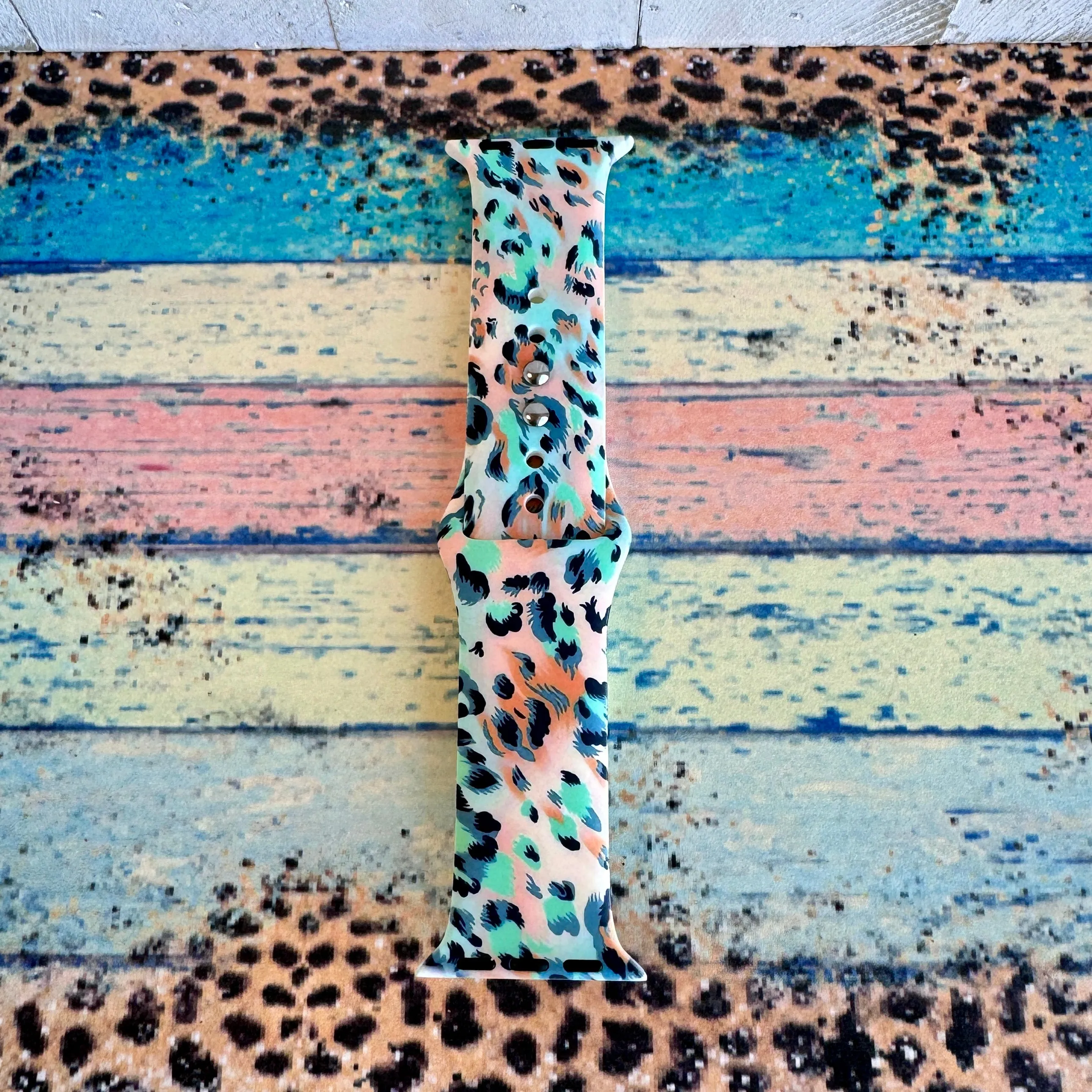 Wild Turquoise Leopard Print Silicone Band For Apple Watch