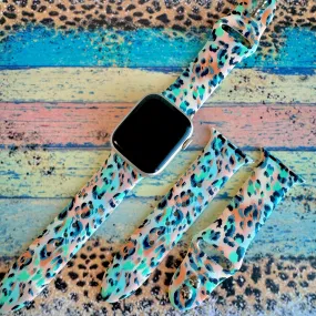 Wild Turquoise Leopard Print Silicone Band For Apple Watch