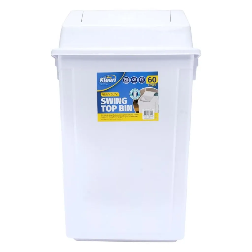 Xtra Kleen Heavy Duty Swing Top Bin White 60L