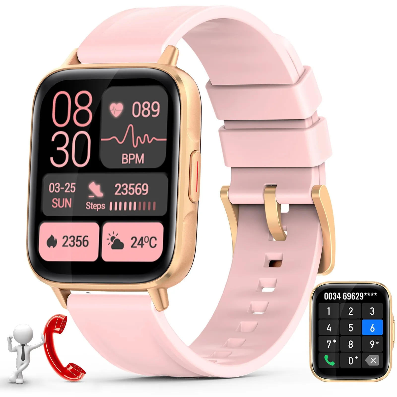 ZKCREATION Smart Watch FW02 Receive/Dial Calls Smart Watch for Android/Iphone Smart Watches for Women,Pink